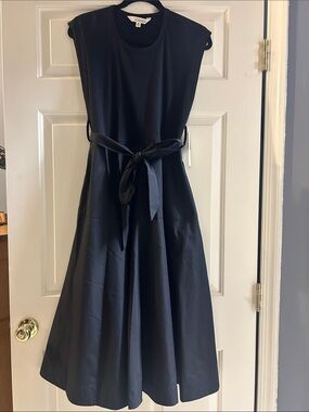 Seven7 Black Sleeveless Midi Dress with Waist Tie Medium